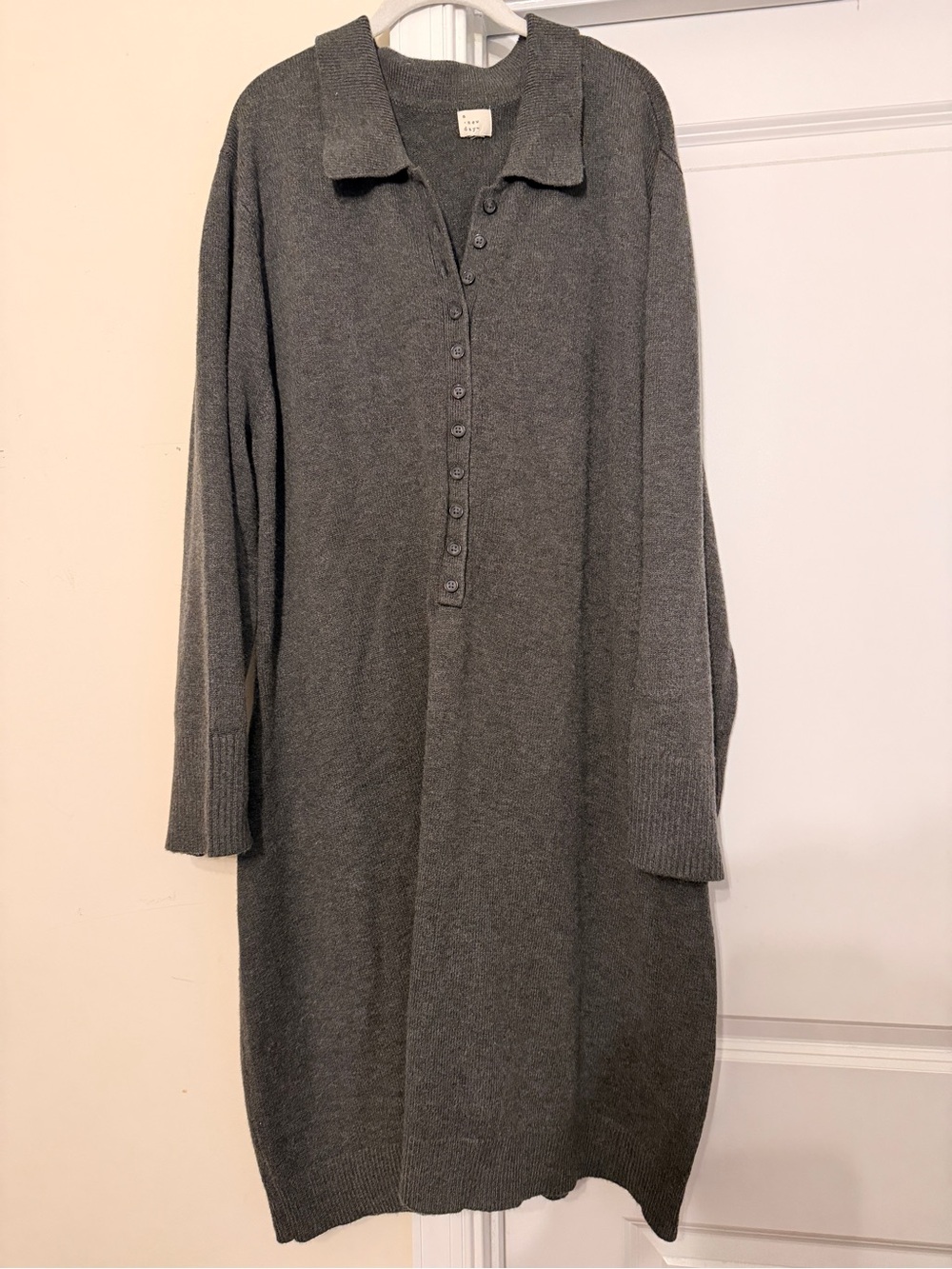 Gray Long Knit Polo Sweater Dress - Unbranded